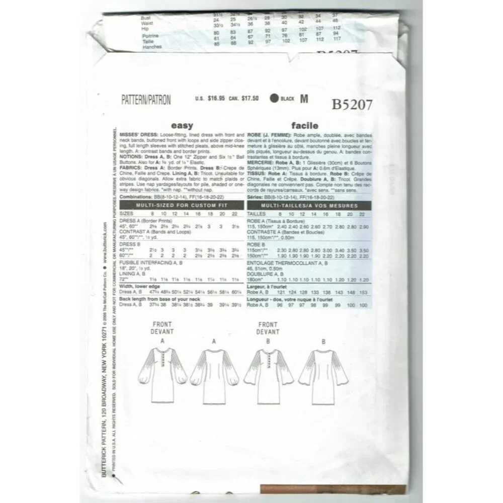 Butterick Sewing Pattern 5207 Dress Misses Size‎ 8-14